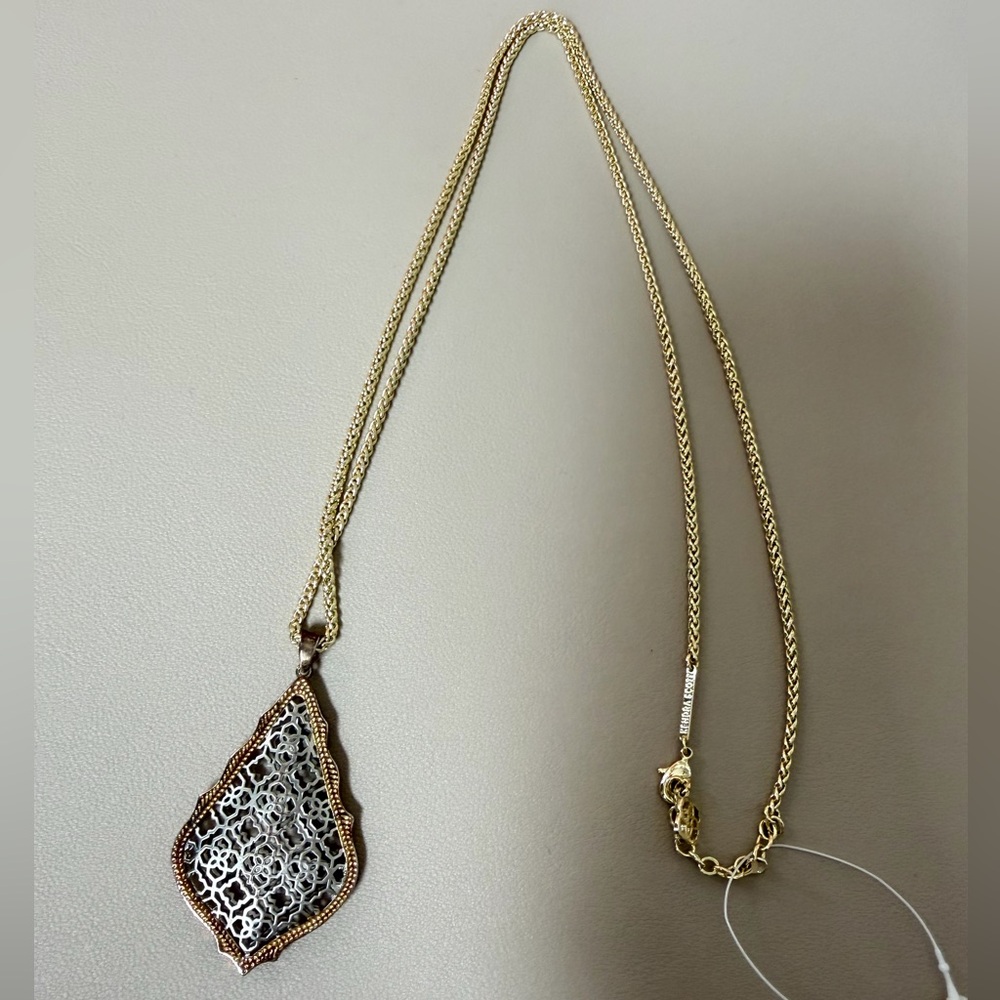 Kendra Scott Elegant Gold and Silver Filigree Pendant Necklace